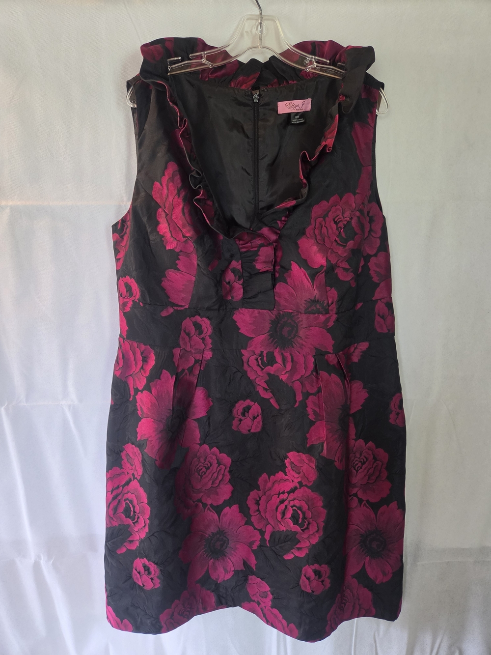 Eliza J Black Dress with Fuchsia Floral Print